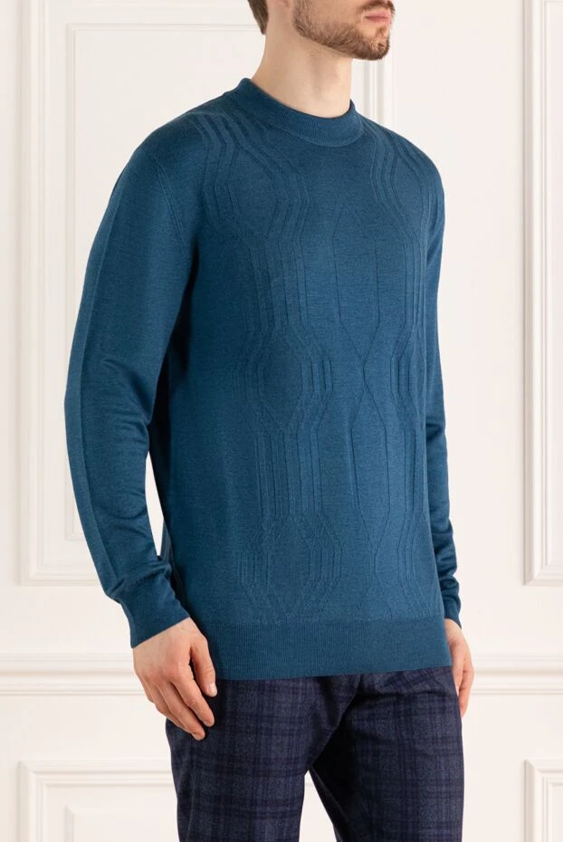 Cesare di Napoli man turtleneck jumper in wool and cashmere, blue for men 141997 - photo 3