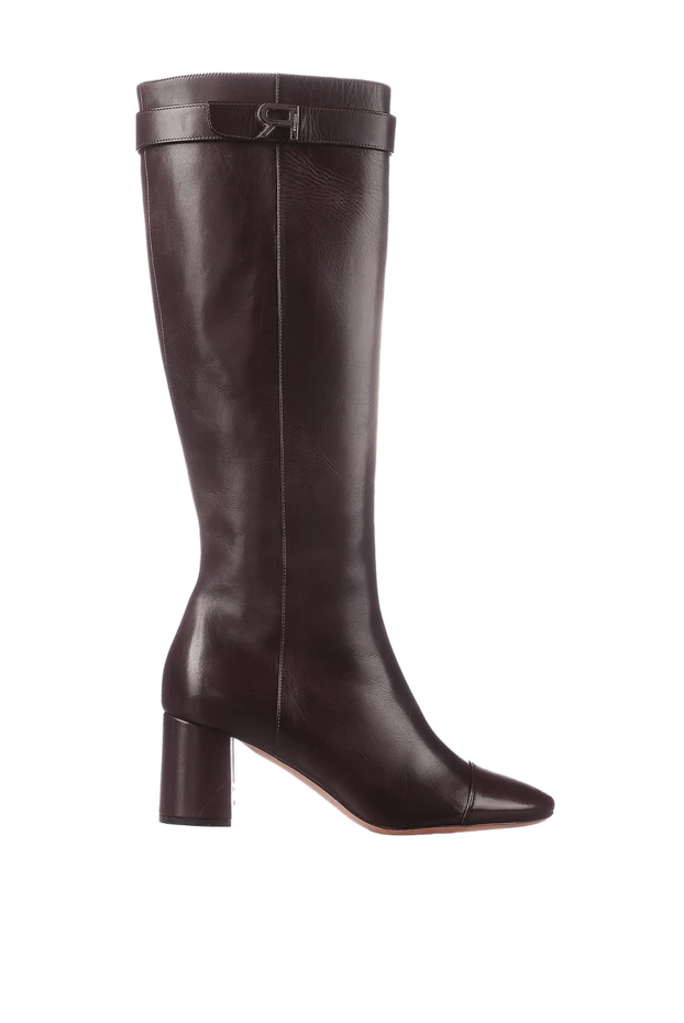 Rochas women's leather boots with a logo buckle, brown 142017 - photo 1