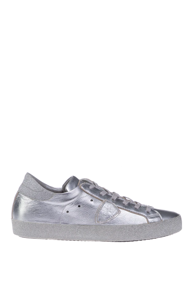 Philippe Model women's leather sneakers with a silver spray in gray 142034 - photo 1