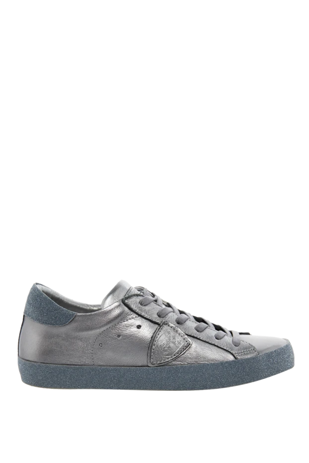 Philippe Model women's leather sneakers with a silver coating a logo in gray 142035 - photo 1