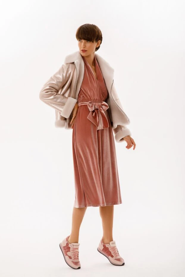 Кроссовки женские кожаные с велюровыми вставками розовые - фото 2