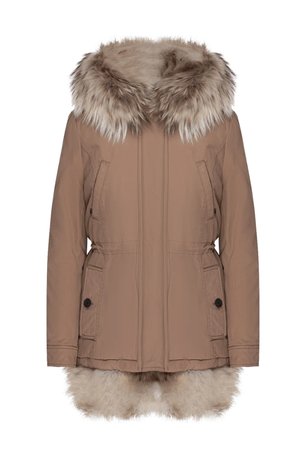 Beige cotton and natural fur parka for women