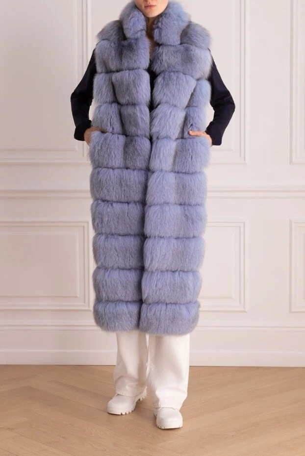 Heresis woman vest made of natural fur and wool blue for women 142209 - photo 2