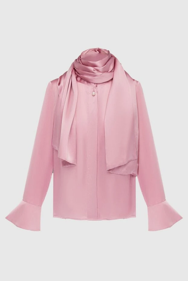 Women's silk blouse with a scarf pink