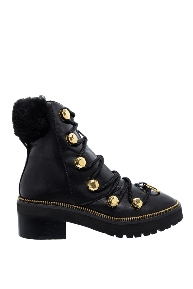 Kat Maconie women's black leather boots with fur and gold studs 142327 - photo 1