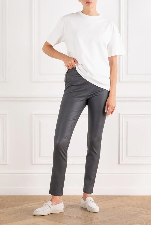 Panicale dark chocolate leather leggings with contrast elastic waistband 142343 - photo 2