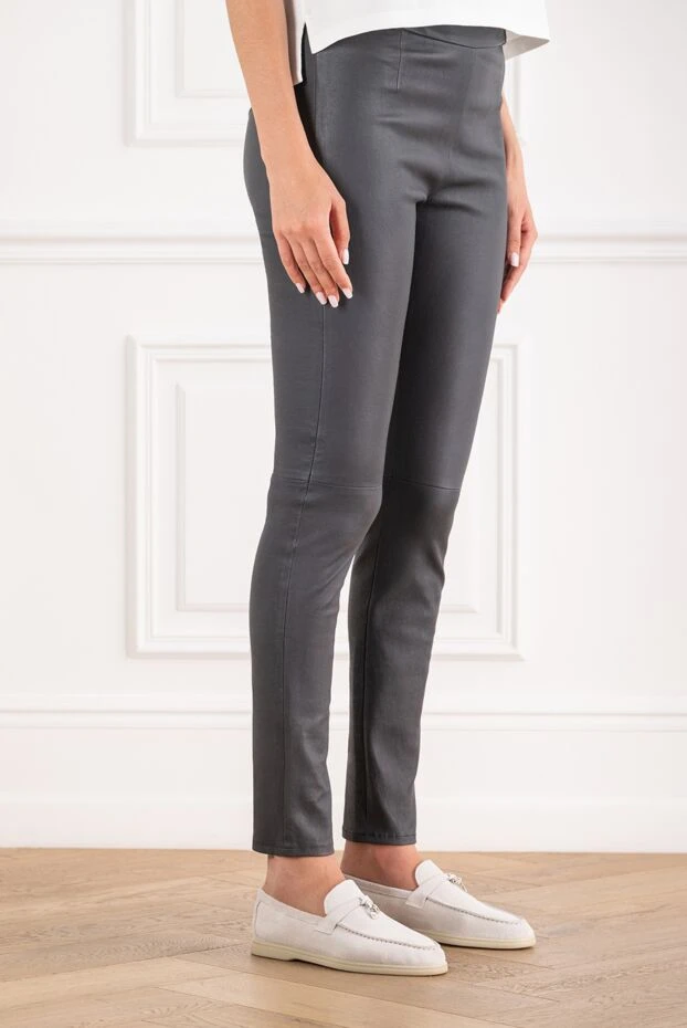 Panicale dark chocolate leather leggings with contrast elastic waistband 142343 - photo 3