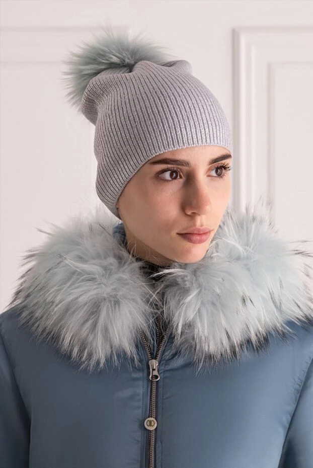 Panicale beanie hat gray for women with blue pompom 142363 - photo 2