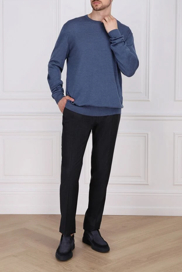 Cesare di Napoli man men's blue wool and cashmere trousers buy with prices and photos 142456 - photo 2