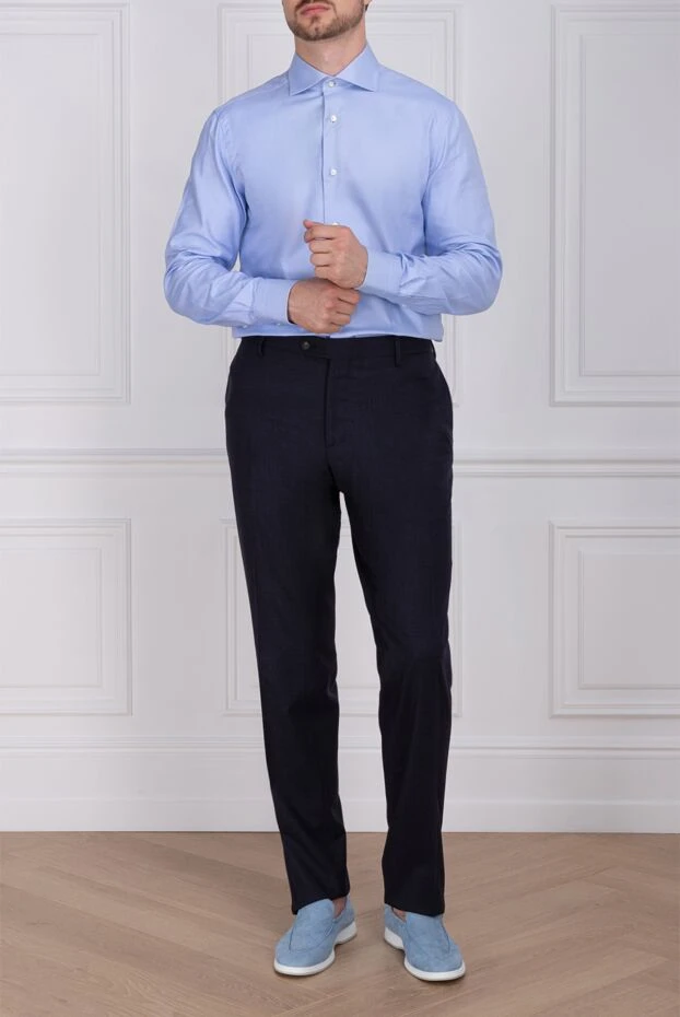 Cesare di Napoli man men's blue wool and elastane trousers buy with prices and photos 142459 - photo 2