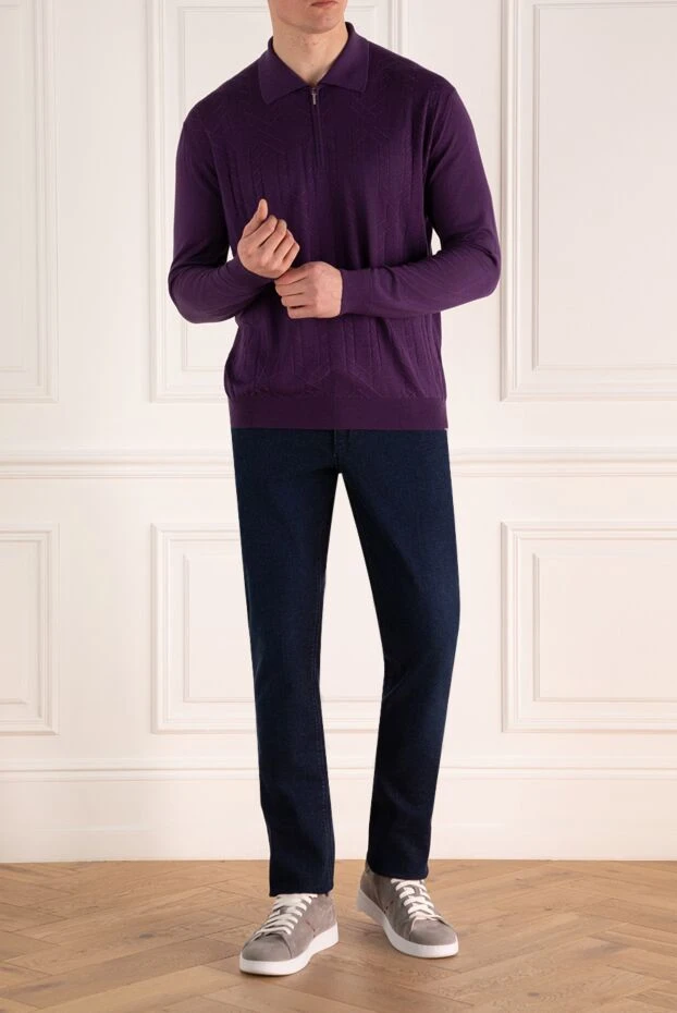 Cesare di Napoli man long sleeve polo in silk and cashmere violet for men buy with prices and photos 142493 - photo 2