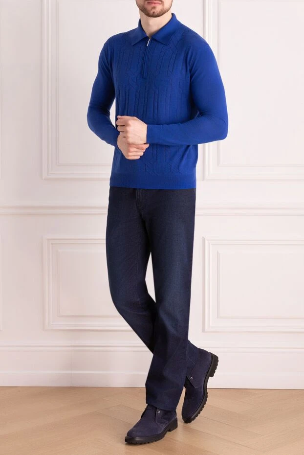 Cesare di Napoli man long sleeve polo in silk and cashmere blue for men buy with prices and photos 142496 - photo 2