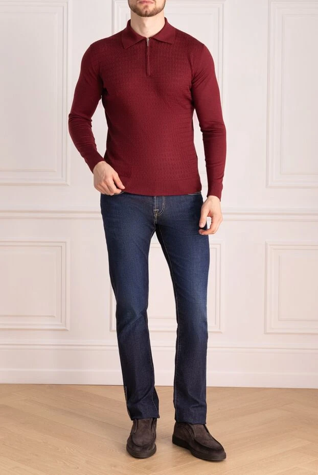 Cesare di Napoli man wool, silk and cashmere long sleeve polo burgundy for men buy with prices and photos 142498 - photo 2