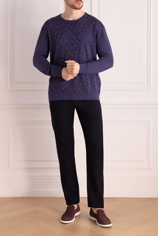 Cesare di Napoli man wool, cashmere and silk jumper blue for men buy with prices and photos 142513 - photo 2