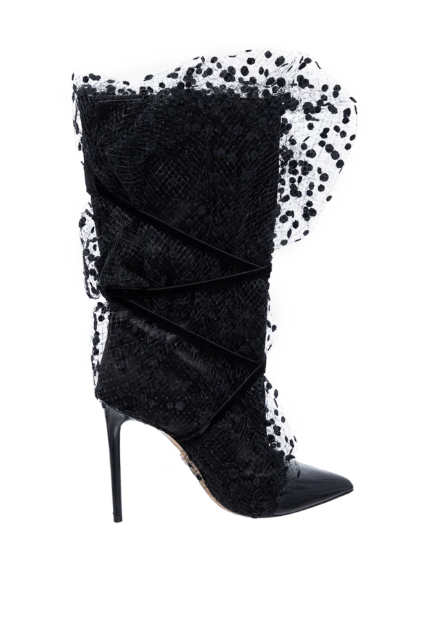 Women's black boots with decorative mesh