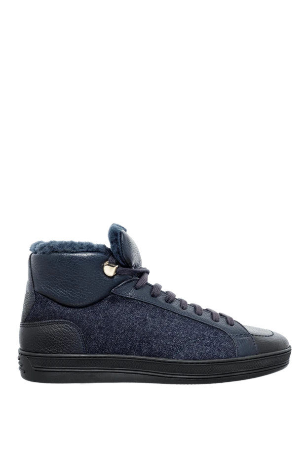 Doucal`s man sneakers made of genuine leather and fur, blue, for men buy with prices and photos 142790 - photo 1