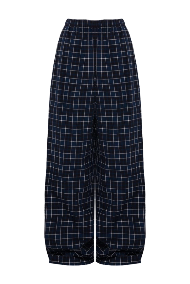 Women's cotton trousers in checkered pattern blue