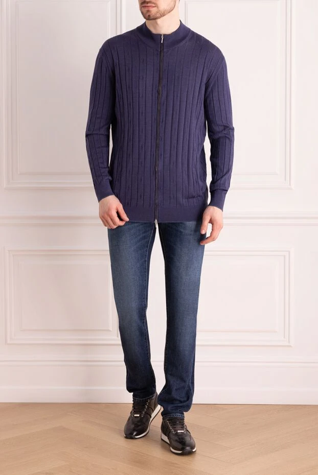 Cesare di Napoli man men's cardigan made of wool, cashmere and silk blue buy with prices and photos 142933 - photo 2