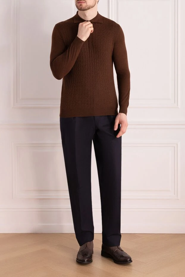 Cesare di Napoli man wool, silk and cashmere long sleeve polo brown for men buy with prices and photos 143017 - photo 2