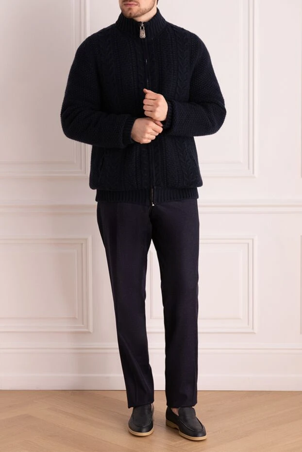 Billionaire man men's cardigan made of cashmere and natural fur, blue buy with prices and photos 143032 - photo 2