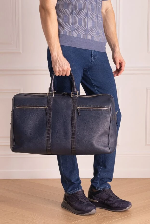 Cesare di Napoli мужские сумка дорожная из кожи синяя мужская купить с ценами и фото 143188 - фото 2