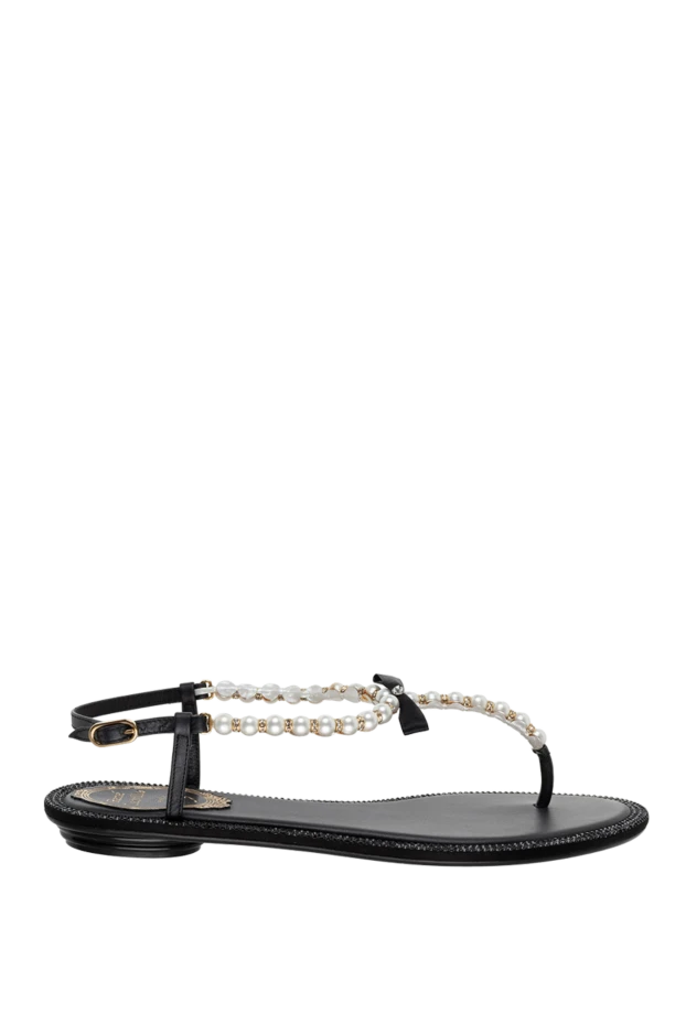 Rene Caovilla women's leather sandals with white pearls, black 143509 - photo 1