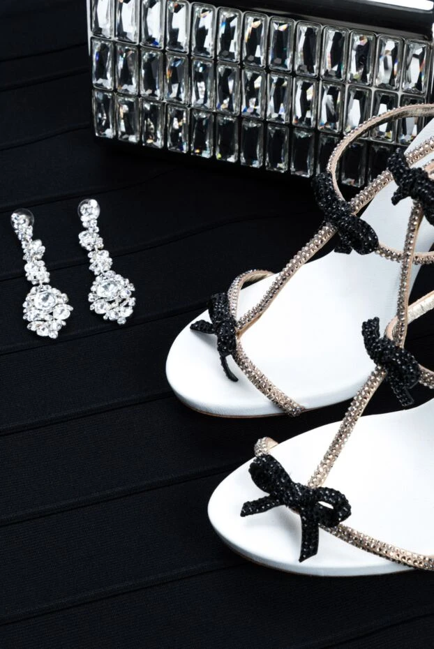 Rene Caovilla women's white leather sandals with crystals and bows 143513 - photo 2