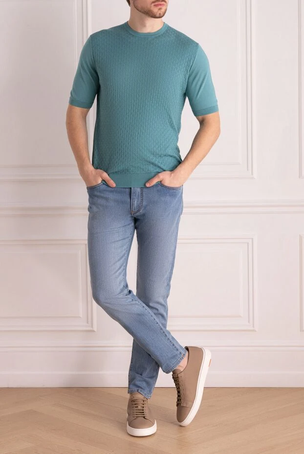 Cesare di Napoli man short sleeve jumper in silk green for men buy with prices and photos 143609 - photo 2