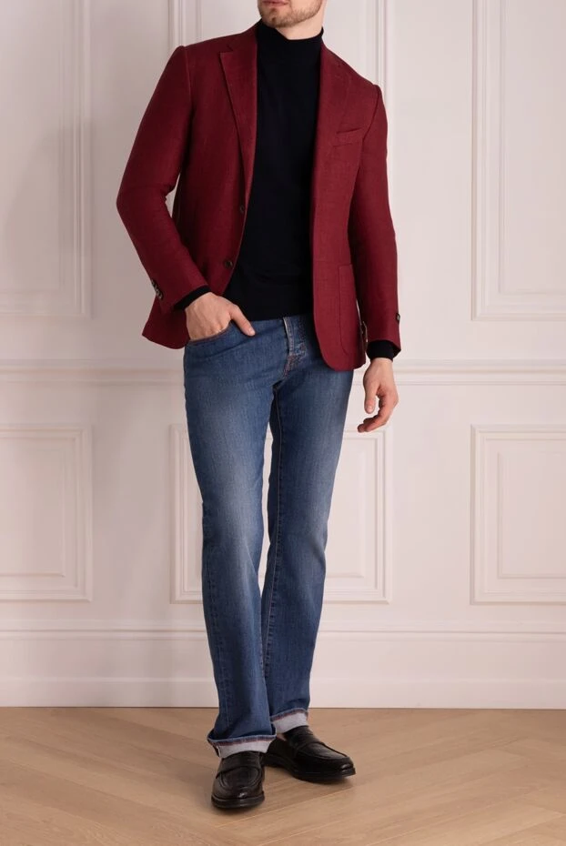 Corneliani мужские пиджак из льна и шерсти бордовый мужской купить с ценами и фото 143682 - фото 2