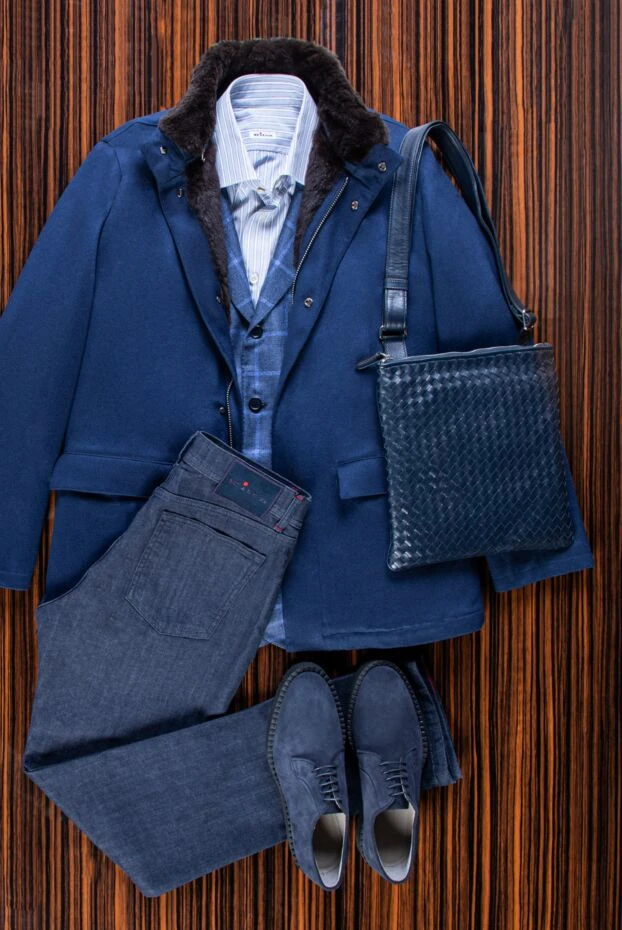 Kired куртка кашемировая с контрастным меховым воротником синяя мужская 143786 - фото 2