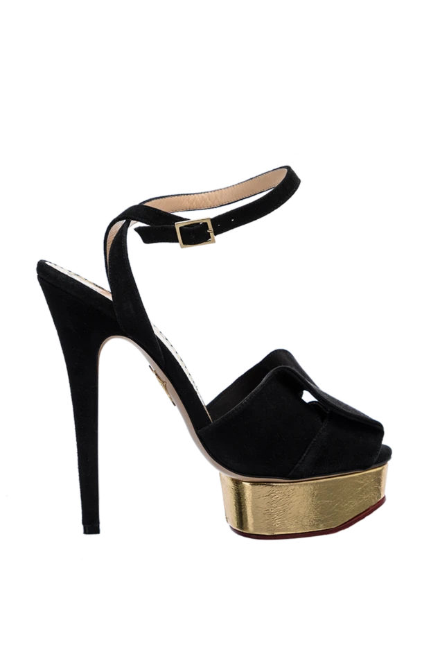 Charlotte Olympia босоножки женские черные кожаные с золотистой высокой подошвой 144074 - фото 1