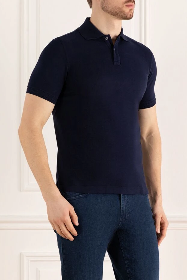 Malo dark blue fitted cotton polo shirt with buttons for men 196492 - photo 3