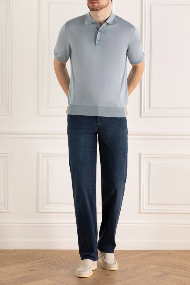 Stefano Ricci поло из шелка голубое мужское 144239 - фото 2