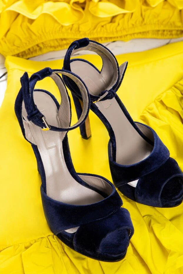 Kiton sandals for women blue velvet leather 144273 - photo 2