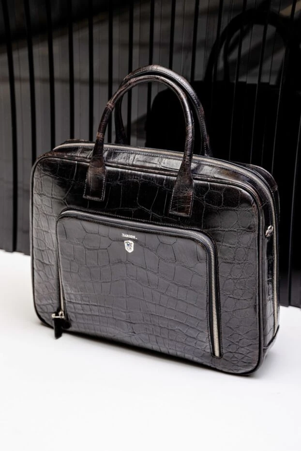 Tardini alligator leather briefcase black with external pocket men's 144387 - photo 2