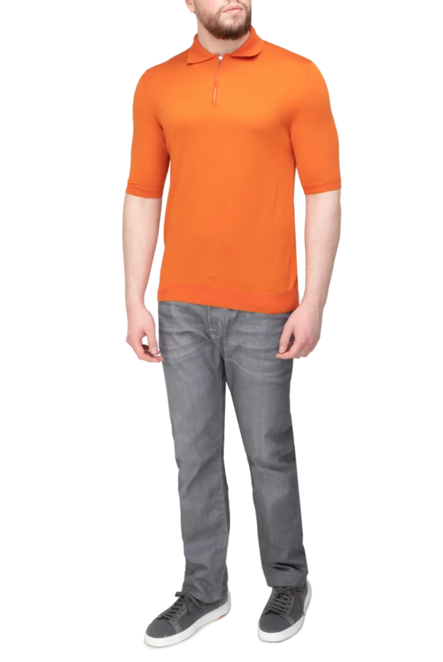 Cesare di Napoli orange cotton and silk polo for men 196544 - photo 2