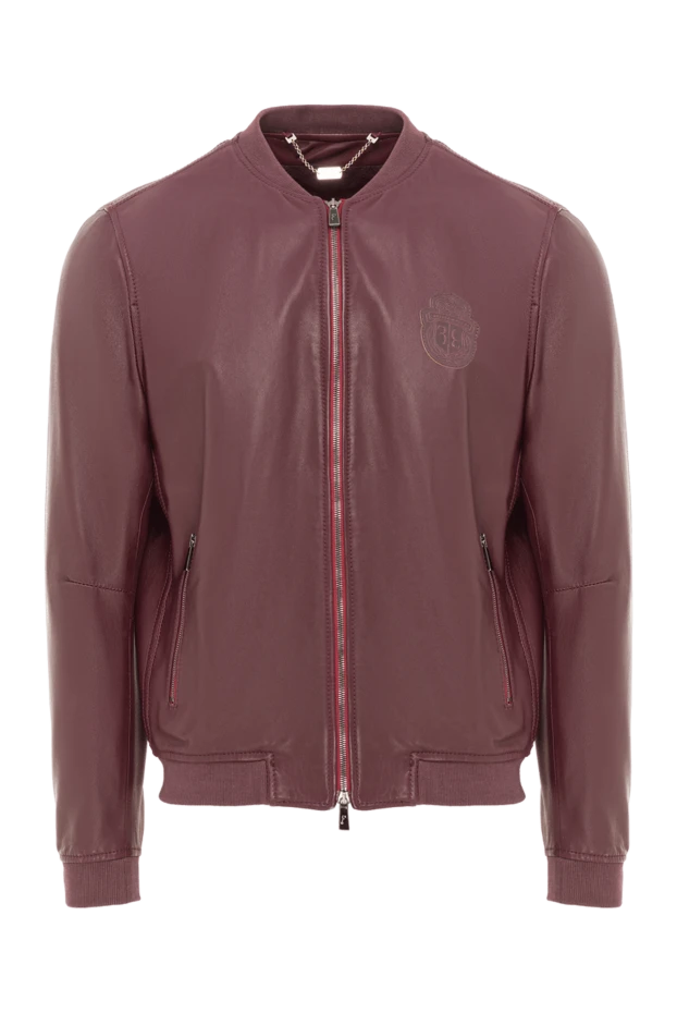 Billionaire mens burgundy leather bomber jacket decorated with a tonal brand emblem 144512 - photo 1