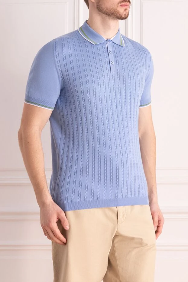 Kiton light blue cotton polo shirt in rib knit for men 195817 - photo 3