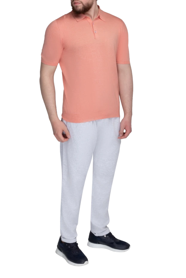 Kiton pink melange cotton polo shirt with buttons for men 195659 - photo 2