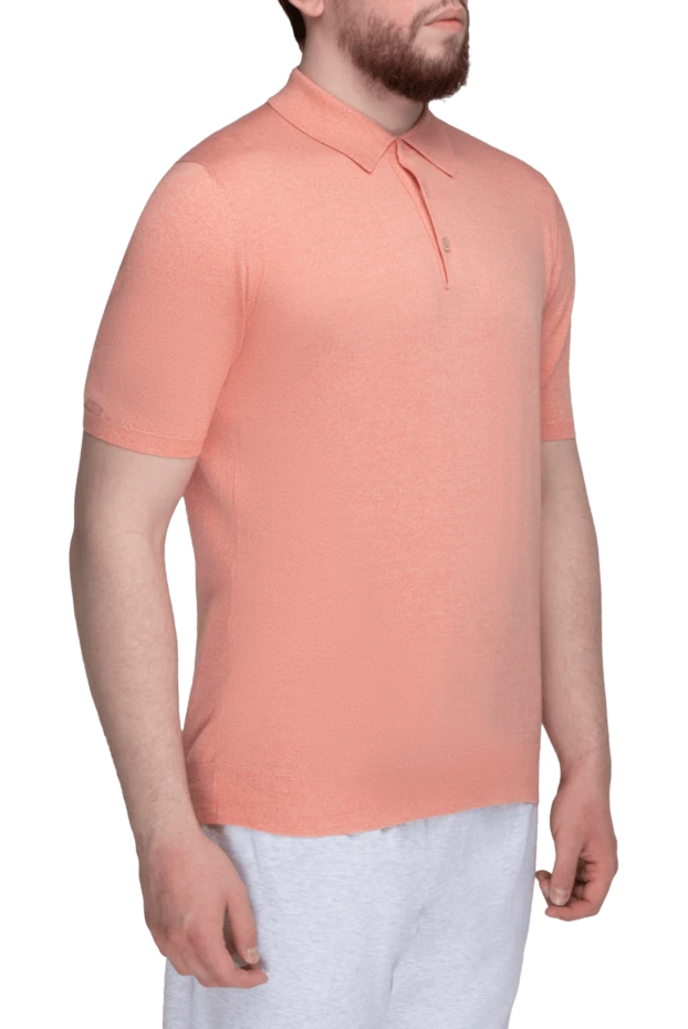 Kiton pink melange cotton polo shirt with buttons for men 195659 - photo 3