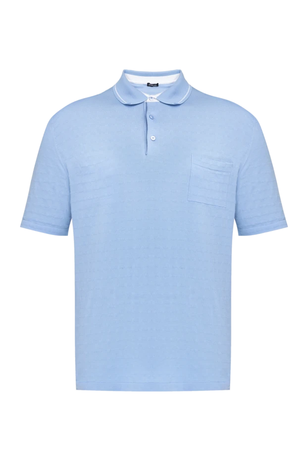 Kiton light blue textured cotton polo shirt with chest pocket for men 195727 - photo 1
