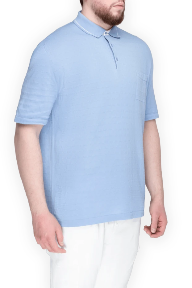 Kiton light blue textured cotton polo shirt with chest pocket for men 195727 - photo 3