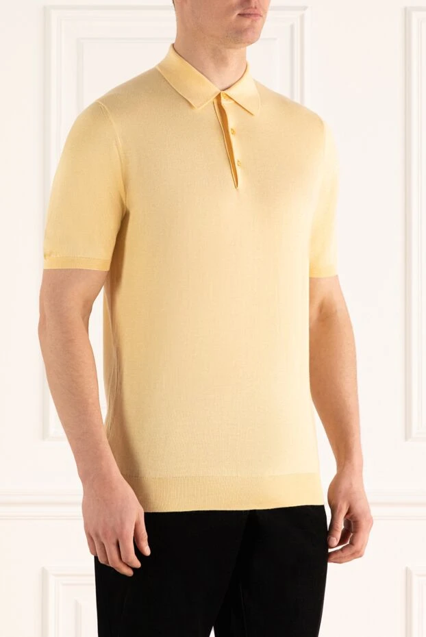 Kiton men's soft cotton jersey polo shirt in yellow 196317 - photo 3