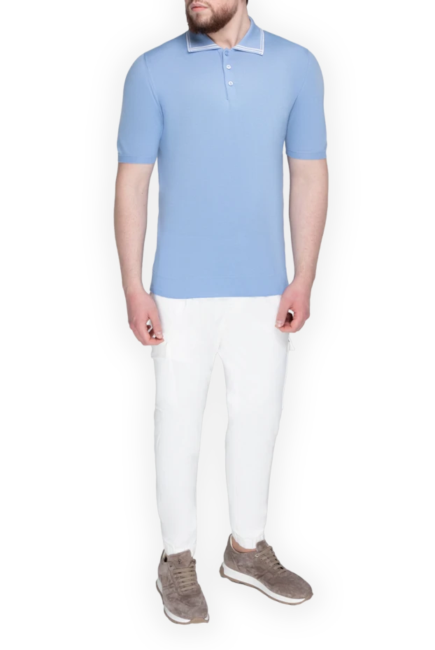 Kiton light blue cotton polo shirt with a collar decorated with contrast stripes for men 195726 - photo 1