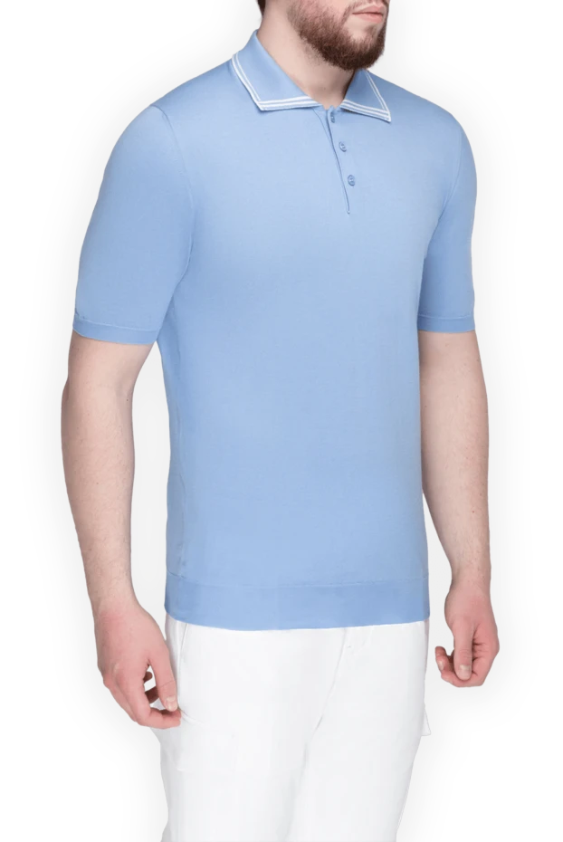 Kiton light blue cotton polo shirt with a collar decorated with contrast stripes for men 195726 - photo 2