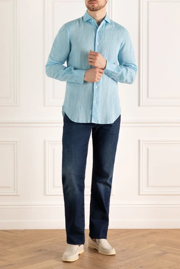 Barba Napoli чоловічі рубашка із льону блакитна чоловіча купити фото з цінами 144587 - фото 2