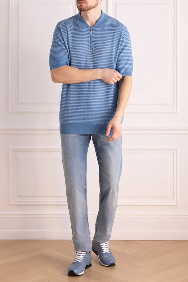 Stefano Ricci поло из шелка, хлопка и льна голубое мужское 144676 - фото 2