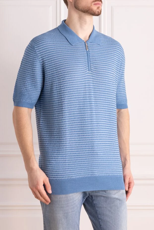 Stefano Ricci поло из шелка, хлопка и льна голубое мужское 144676 - фото 3