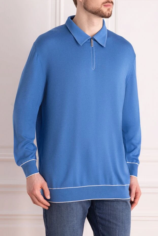 Stefano Ricci поло с длинным рукавом из шелка голубое мужское с длинным рукавом 144706 - фото 3