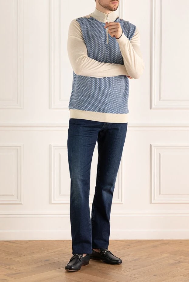 Stefano Ricci тройер из хлопка, шелка и льна голубой мужской 144710 - фото 2